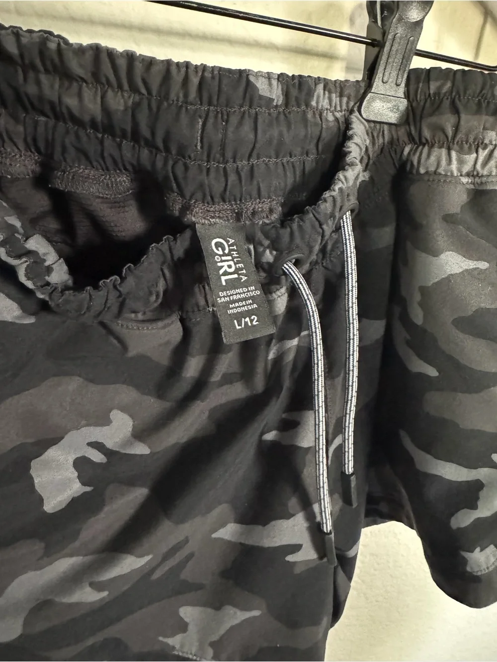 Athleta Girl’s Camo Drawstring Athletic Shorts - Black/Gray L/12